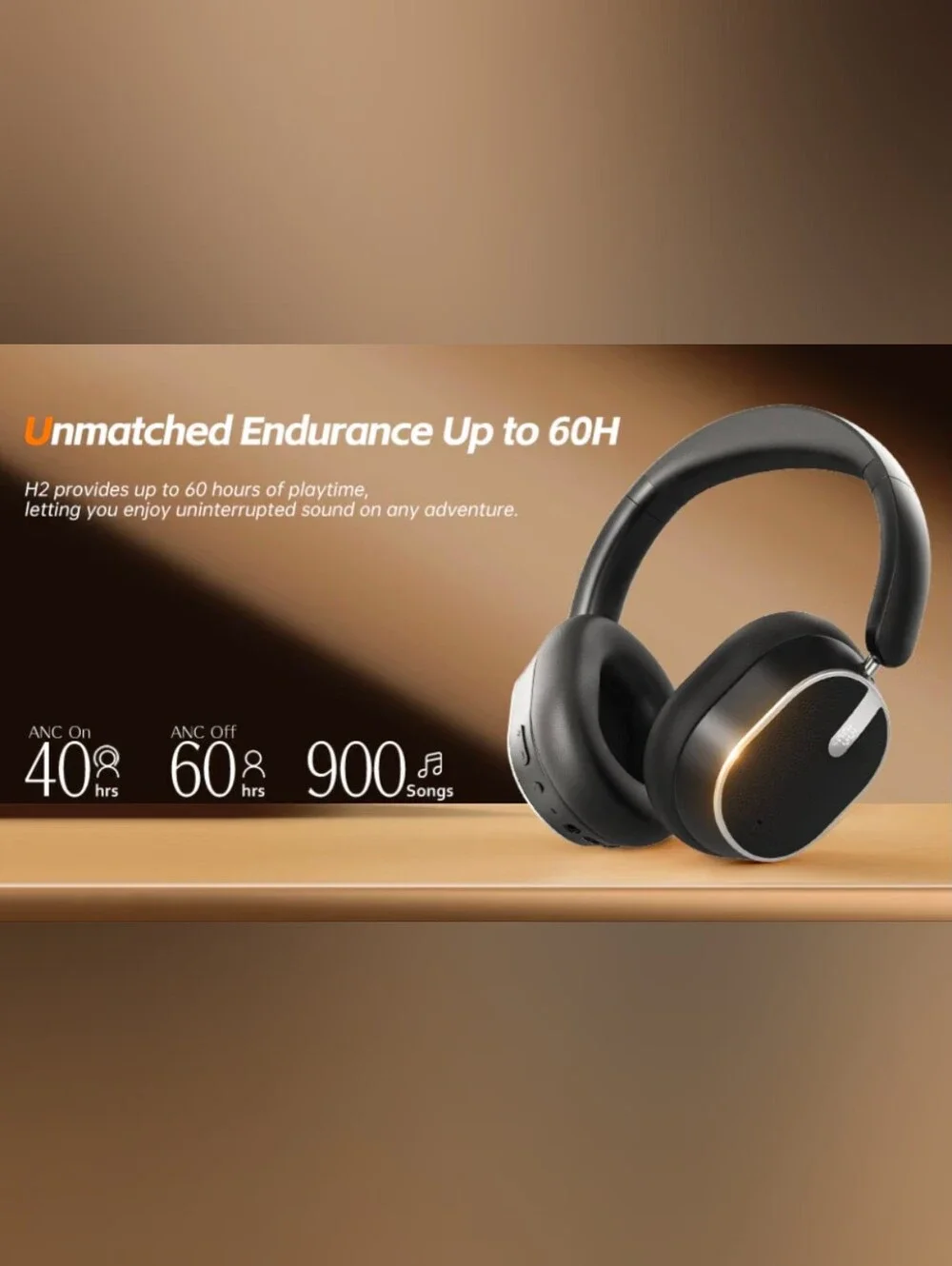 Wireless Black Over-Ear Headphones with ANC and Digital Display